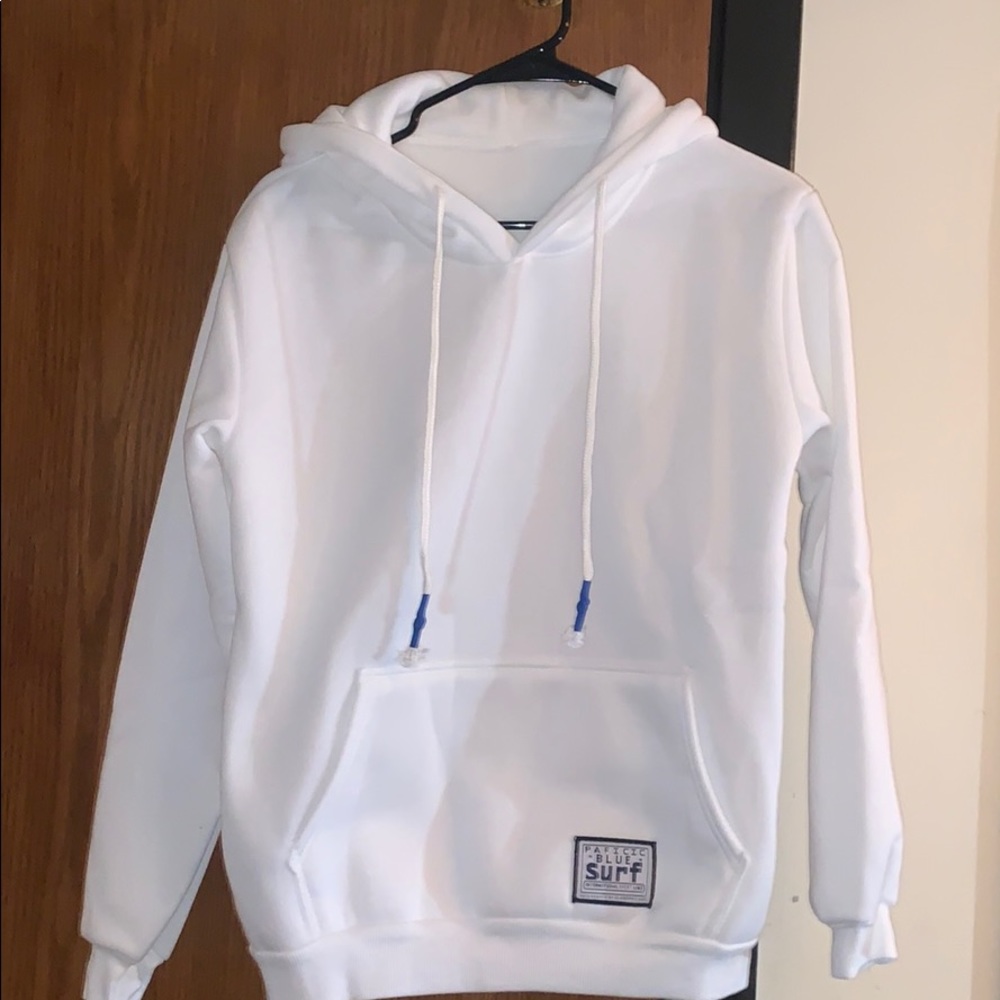 Fleece Hoodie Solid Pouch Pocket - White S